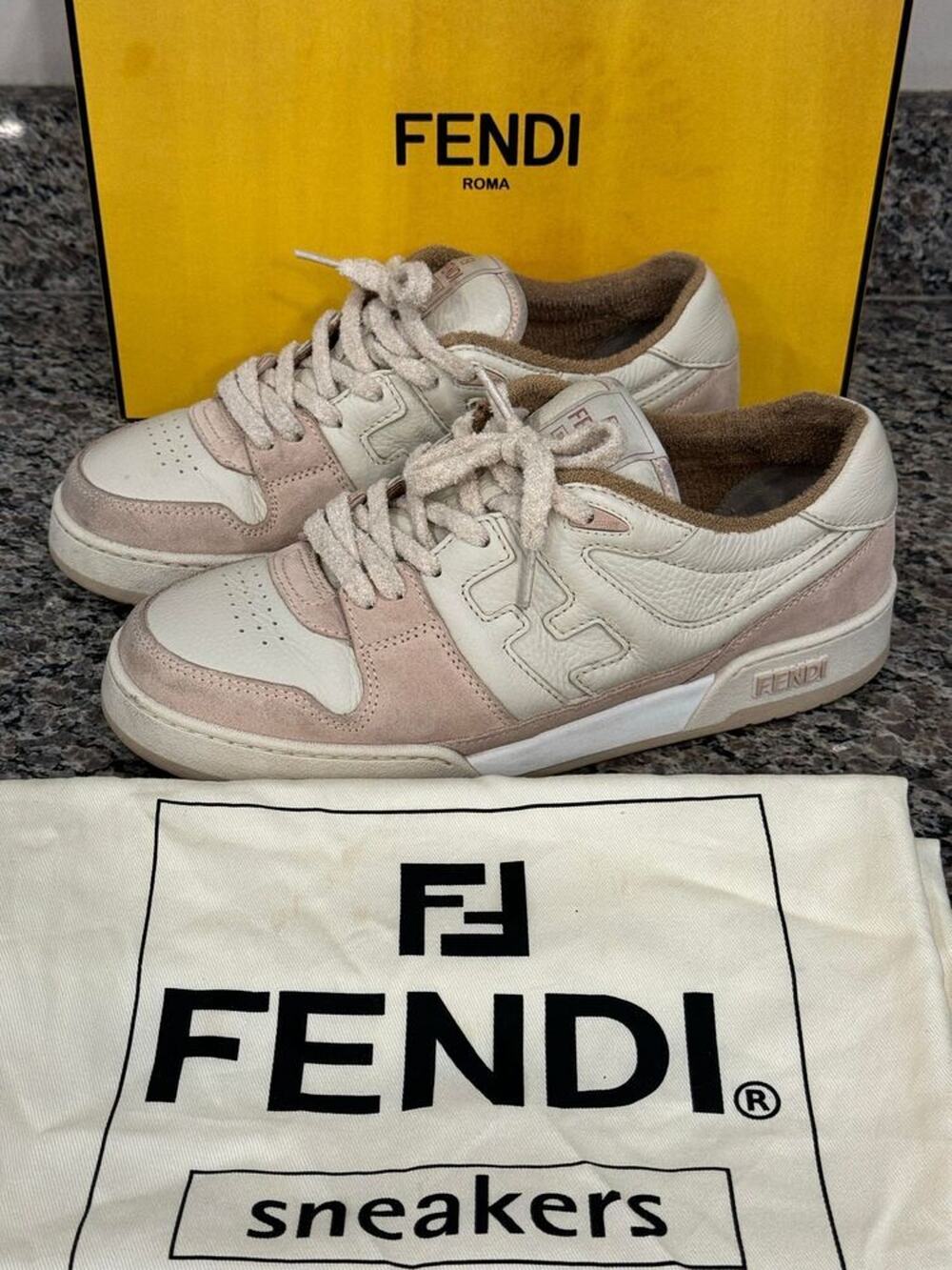 Fendi Match Sneaker Fendi Logo Sneakers White / Pink Women Size 7 E - VWG 331178